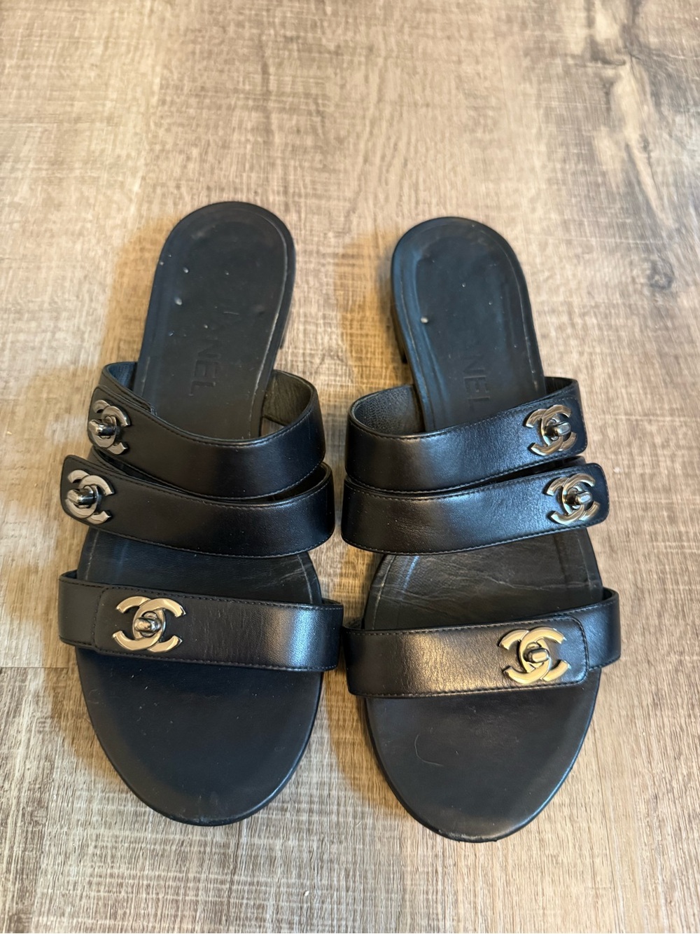 Authentic CHANEL Strappy Turnlock Flat Sandals 37